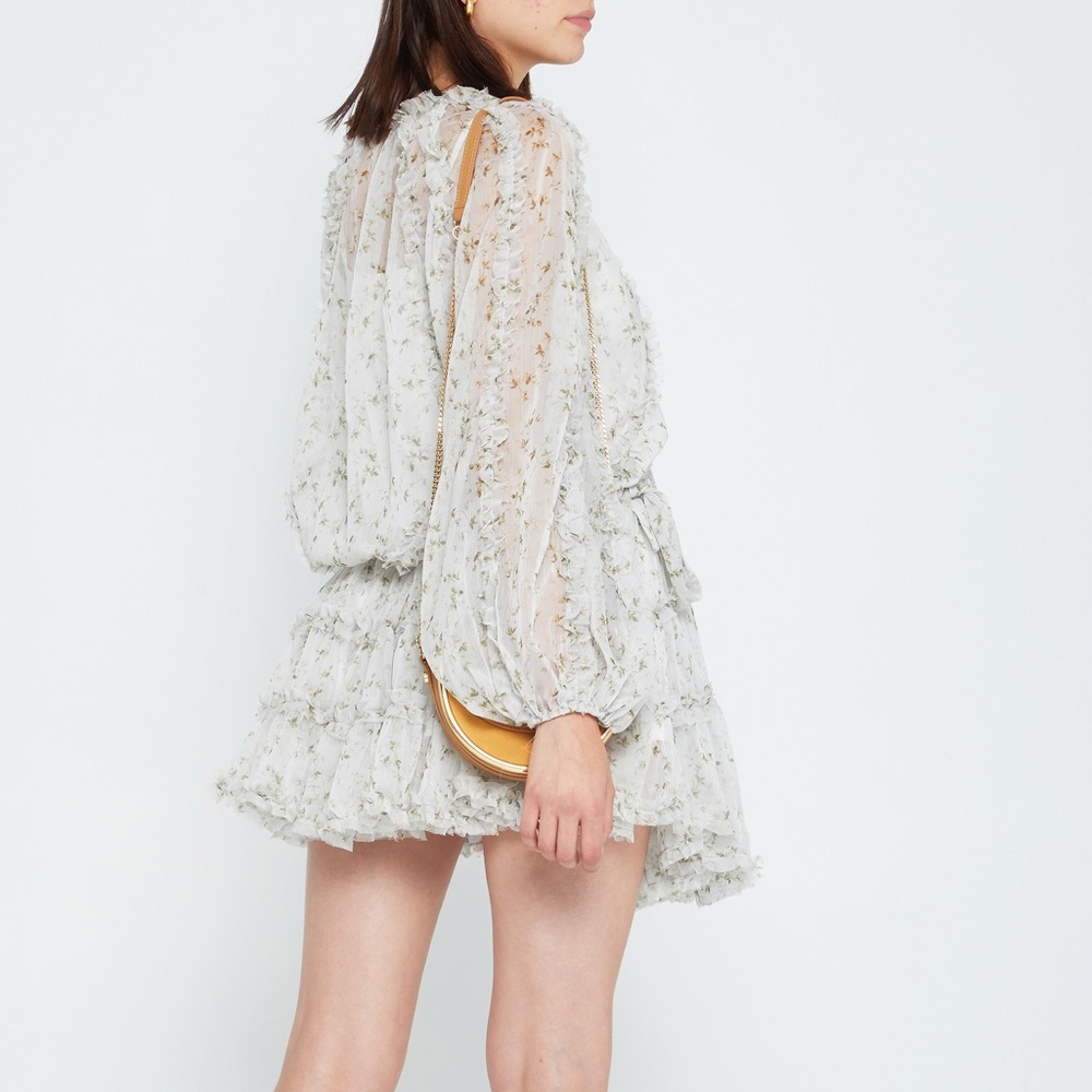 O.P.T Chiffon Floral Ruffle Rhea Long Sleeve Mini Dress Small - Picture 4 of 11